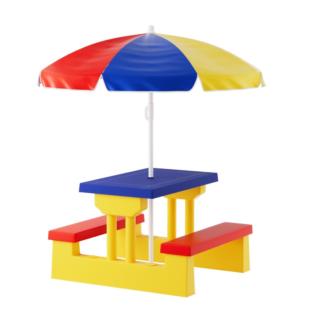 Keezi Kids Outdoor Table and Chair Set with Picnic Bench & Umbrella