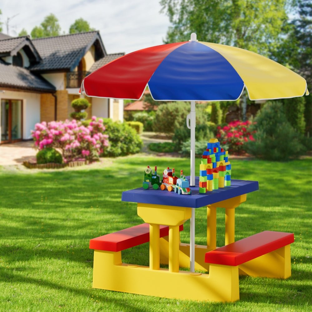 Keezi Kids Outdoor Table and Chair Set with Picnic Bench & Umbrella