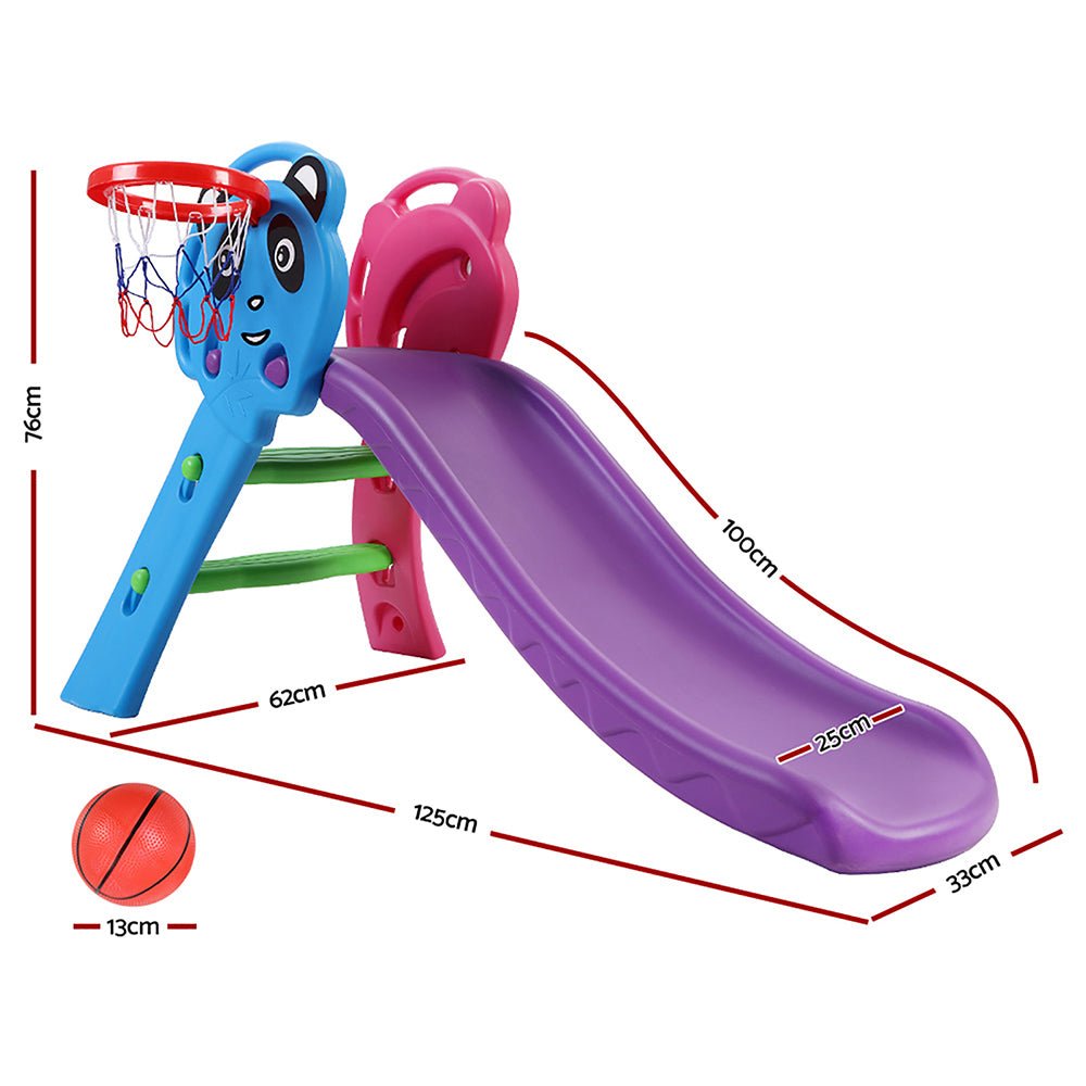 Keezi Kids Slide Set with Basketball Hoop | Indoor & Outdoor Fun - 100cm Blue