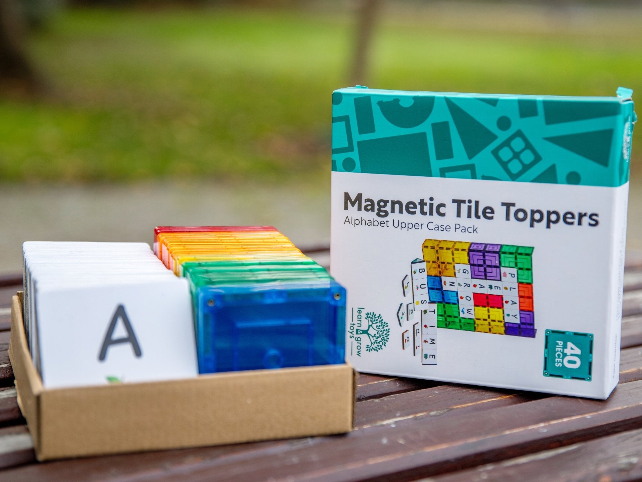Learn & Grow Toys - Magnetic Tile Topper - Alphabet Upper Case Pack (40 Piece)
