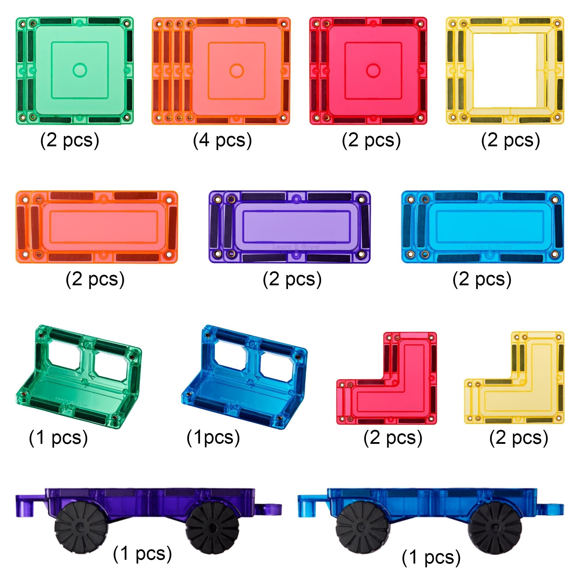 Learn & Grow Toys - Magnetic Tiles - Car Pack (28 Piece)