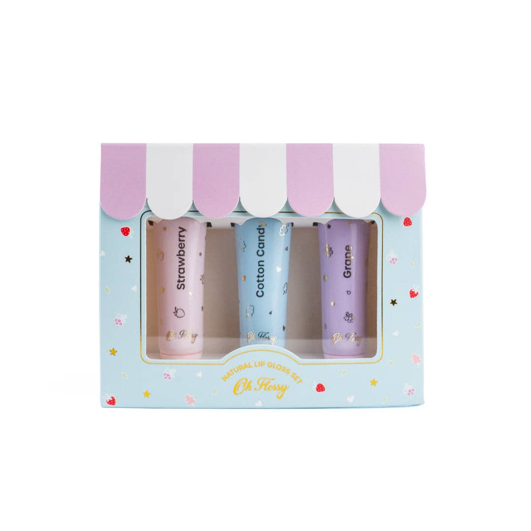 Oh Flossy Natural Lip Gloss Set - Trio of Shimmering, Kid-Friendly Shades