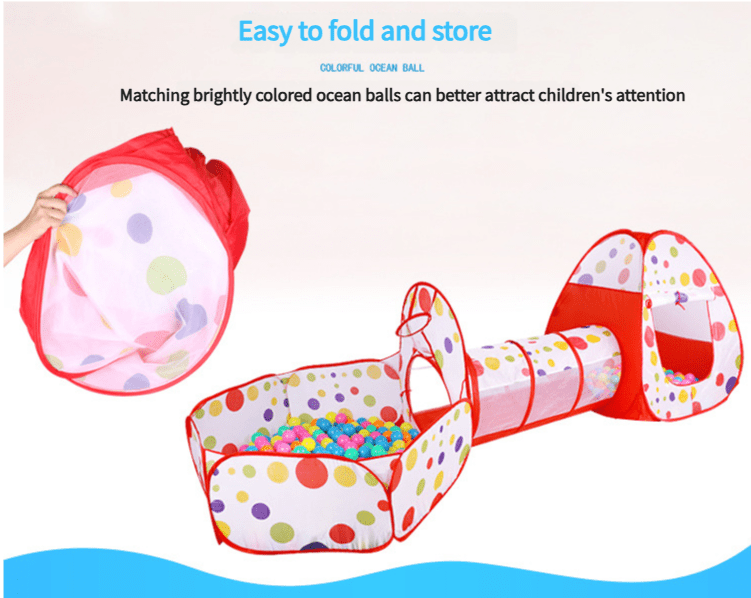 Pink 3 - in - 1 Kids Play Tent Set - Foldable Indoor/Outdoor Tunnel and Ball Pit with Fence