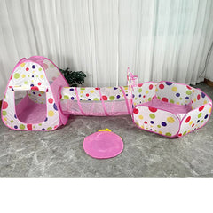 Pink 3 - in - 1 Kids Play Tent Set - Foldable Indoor/Outdoor Tunnel and Ball Pit with Fence