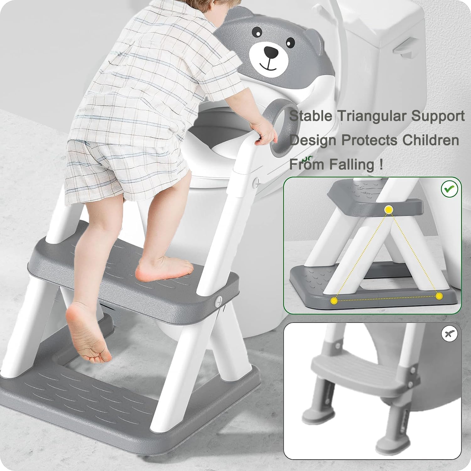 Potty Training Seat Ladder, Kids Boys Girls (Grey)