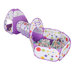 Purple 3 - in - 1 Kids Play Tent Set - Foldable Indoor/Outdoor Tunnel and Ball Pit with Fence