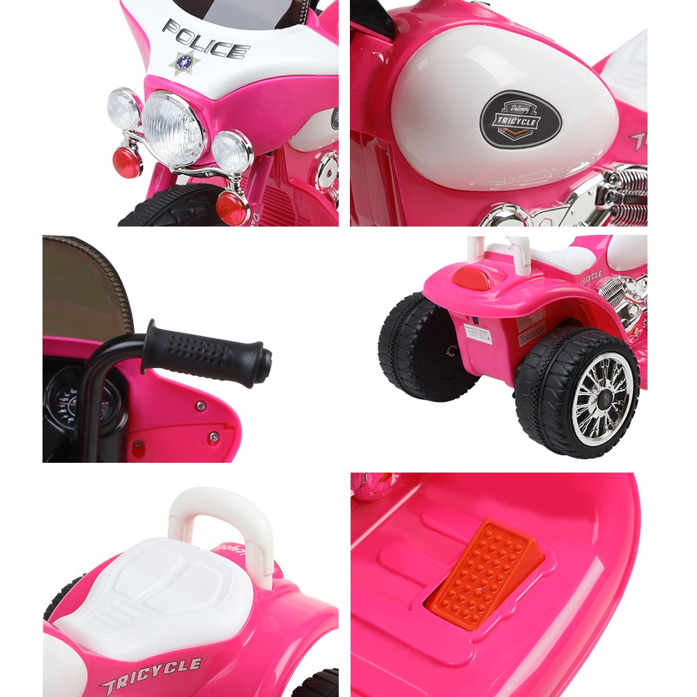 Rigo Kids Electric Ride On Patrol Police Car Harley - Inspired 6V Pink