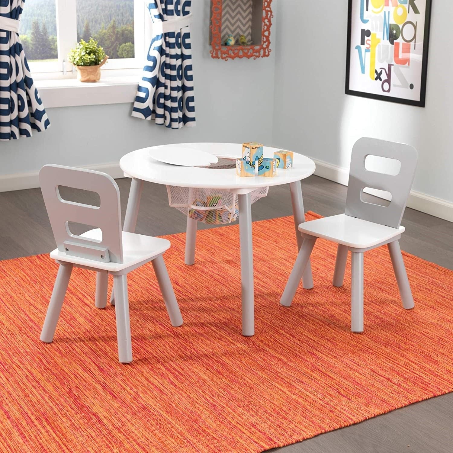 Stylish Round Table and Two Chair Set for Kids in Grey: A Space of Their Own