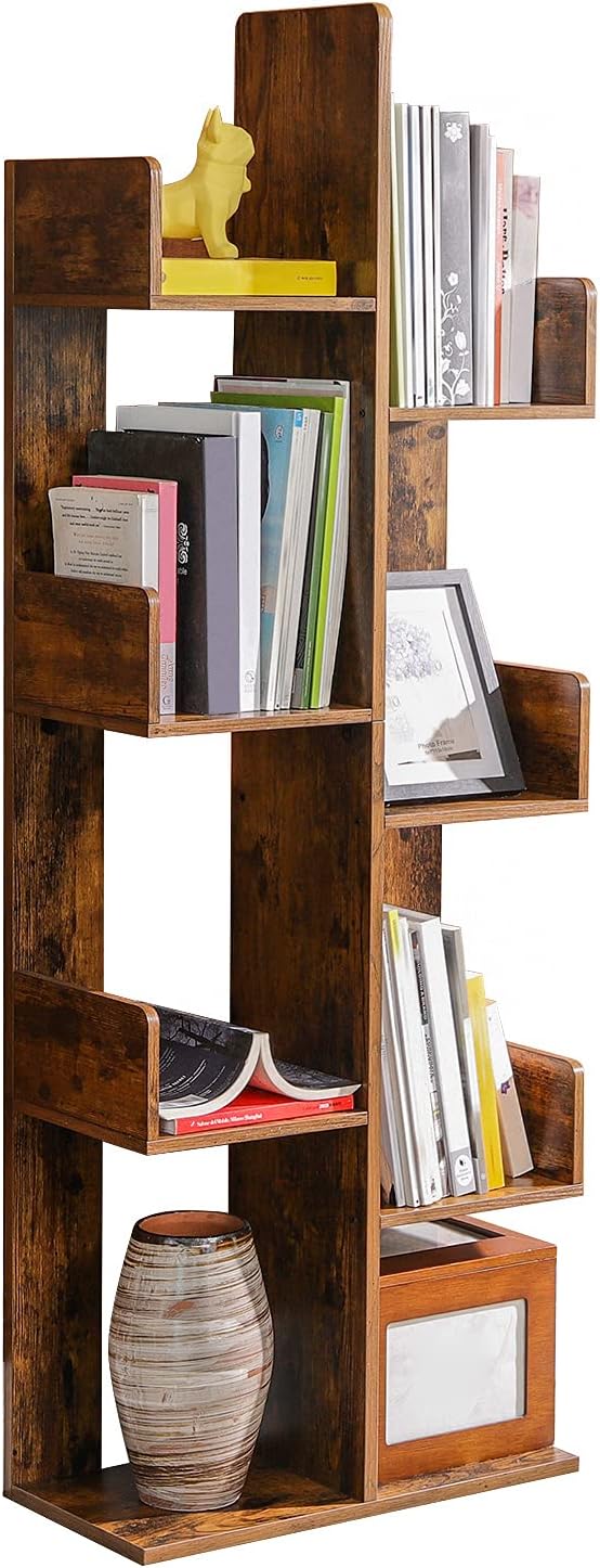 Vasagle Tree - Shaped Bookcase | 8 Shelves with Rounded Corners - Rustic Brown