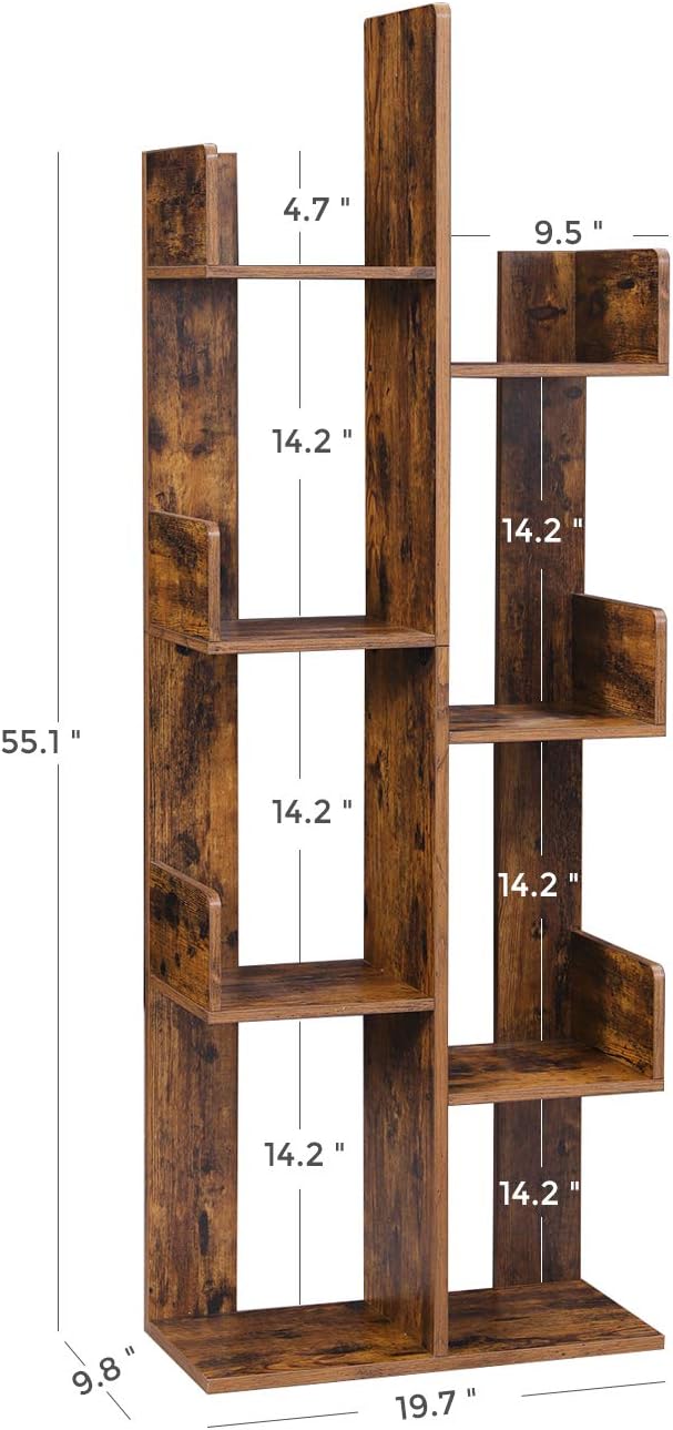 Vasagle Tree - Shaped Bookcase | 8 Shelves with Rounded Corners - Rustic Brown