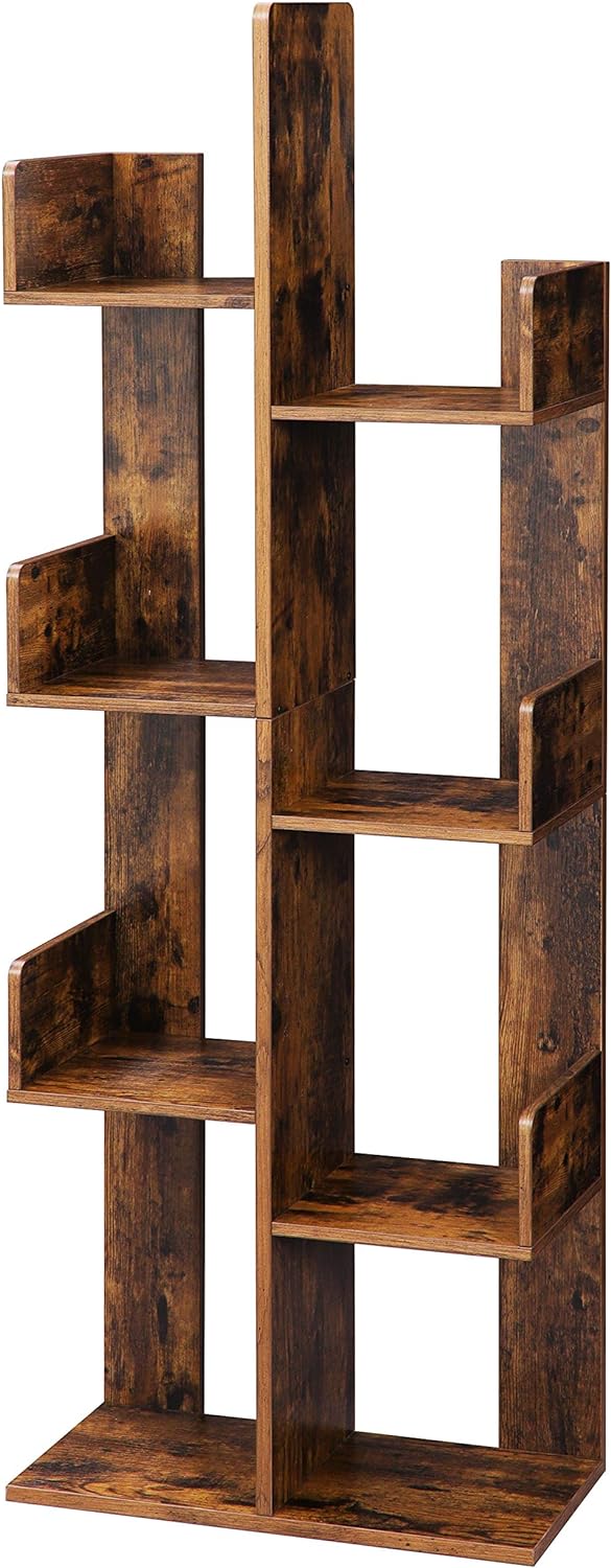 Vasagle Tree - Shaped Bookcase | 8 Shelves with Rounded Corners - Rustic Brown